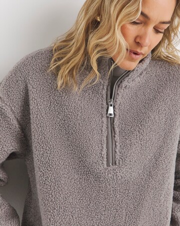 Soft Grey Borg Longline Quarter Zip Jacket