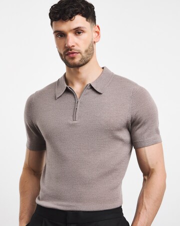 Brown Merino Wool Knitted Polo Slim Fit
