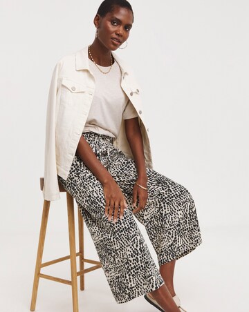 Neutral Mono Printed Linen Mix Wide Leg Culottes