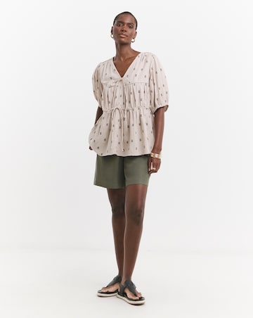 Printed Pure Cotton Textured Tie Front Top