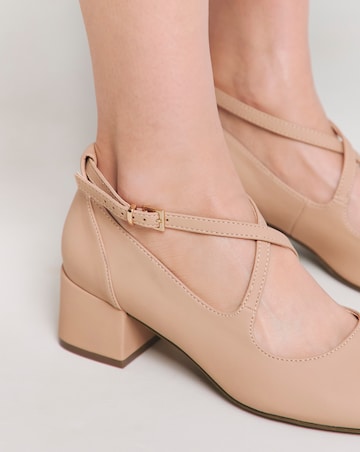 Heavenly Soles Adele Block Heel Cross Strap Mary Jane - Extra Wide Fit (EEE)