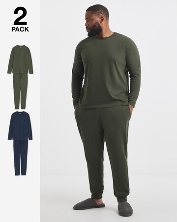 2 Pack Long Sleeve Pyjama Set-Green/Navy
