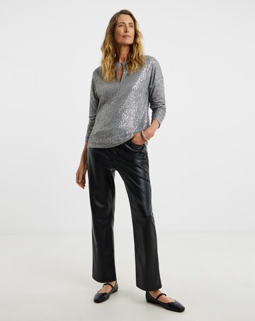 Sequin Keyhole Blouson Sleeve Top