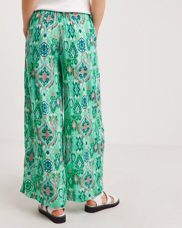Turquoise Print Crinkle Palazzo Trousers