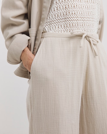 Pure Cotton Textured Pull On Wide Leg Trousers