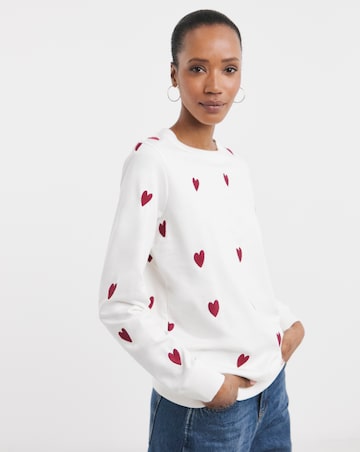Pure Cotton White Embroidered Heart Sweatshirt
