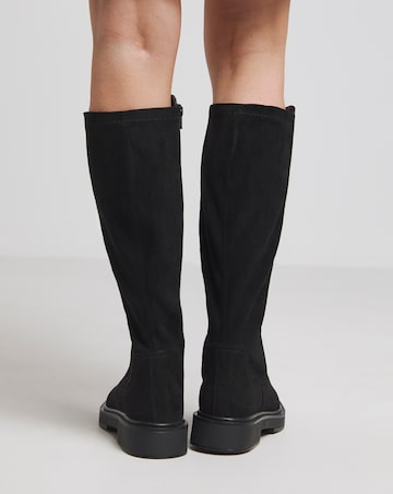 Perry Stretch Back Panel Flat Knee High Boots Wide E Fit Standard Calf