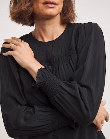 Black Volume Sleeve Textured Top