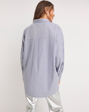 Womens Diamante Oversized Long Sleeve Shirt - Blue Stripe