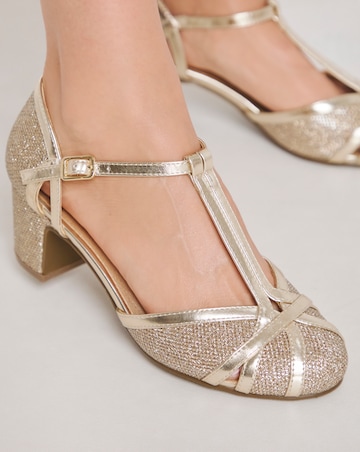Dolores Low Block Heel T Bar Shoes - Extra Wide Fit (EEE)