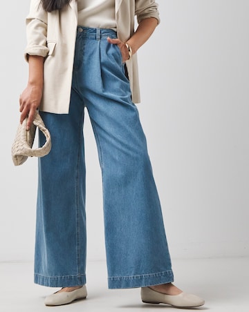 Light Blue Pleat Front Wide Leg Jeans