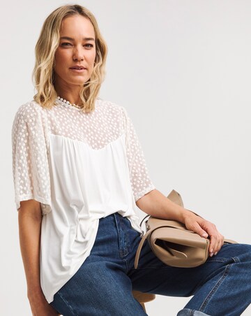 White Lace Panel Angel Sleeve Top
