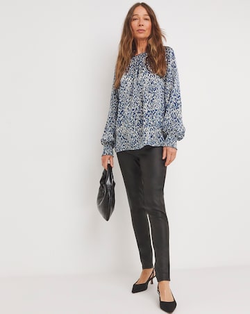 Womens Satin Raglan Sleeve Blouse - Abstract Print
