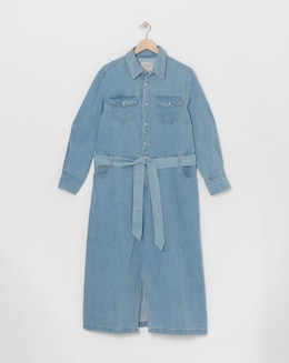 Light Wash Denim Maxi Shirt Dress
