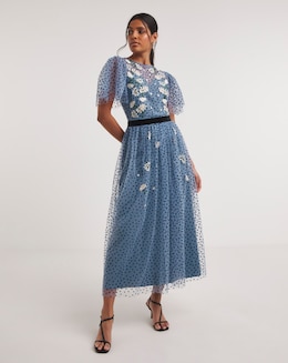 Joanna Hope Mesh Spot Midi Dress