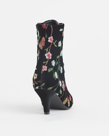 Joe Browns Black Velvet Embroidered Lace Up Bootie- Extra Wide Fit (EEE)