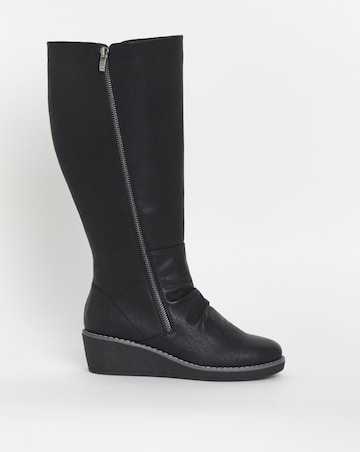 Cushion Walk Wedged Crepe Sole Knee High Boot EEE Fit Curvy Calf