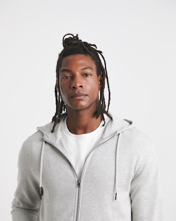Full Zip Hoodie Extra Long Length- Grey Marl