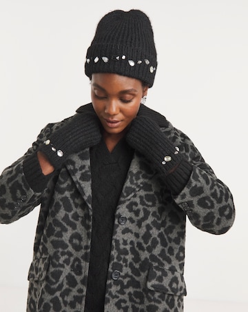 Jewel Embellished Hat & Handwarmer Set