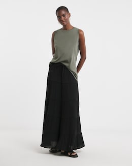 Black Crinkle Tiered Maxi Skirt
