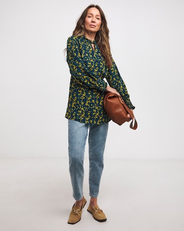 Yellow Floral High Twist Neck Long Sleeve Top