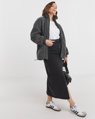 Charcoal Funnel Neck Lined Longline Borg Jacket