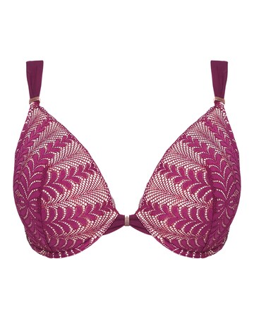 Figleaves Curve Opulence Lace Underwired Padded Plunge Bra B-F - Raspberry