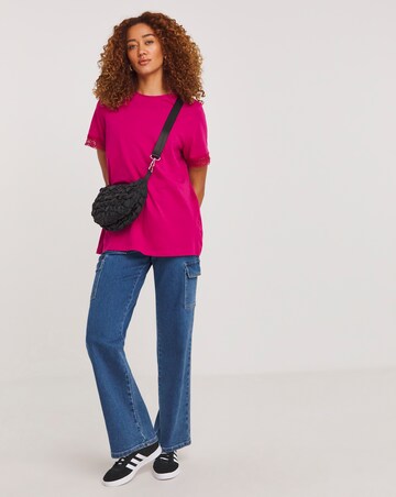 Pink Lace Trim Short Sleeve Longline Top