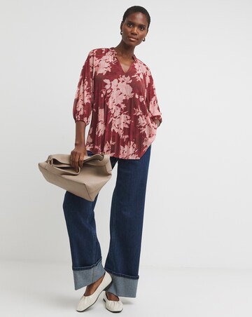 Floral Print V-Neck Mesh Blouse