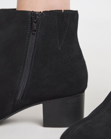 Chiba Suede Low Block Heel Ankle Boot - Wide Fit (E)