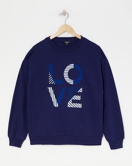 Navy Crew Neck Love Graphic Sweatshirt