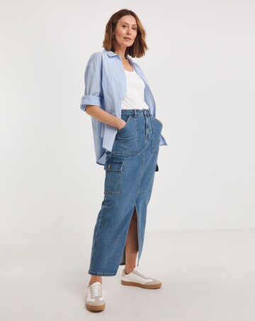 Mid Blue Split Front Cargo Skirt