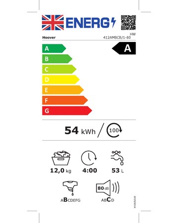 Hoover H-WASH 500 HW412AMBCB 12kg Washing Machine + Installation