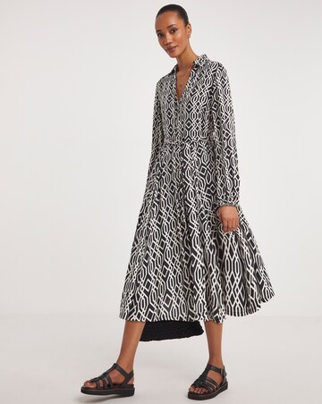 Long Sleeve Belted Swing Shirt Dress