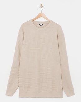 Stone Grid Textured Knitted Crew Neck Jumper