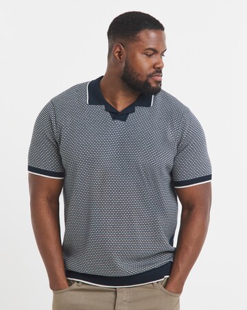 Navy Knitted Cuban Collar Polo