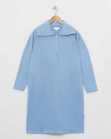 Roll Neck Zip Detail Cut and Sew Short Dress