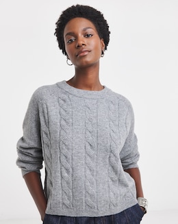 Grey Split Hem Cable Jumper