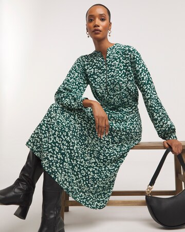 Midi Shirt Dress With Quarter Front Zip