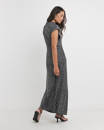 Slash Neck Grown On Sleeve Glitter Dress