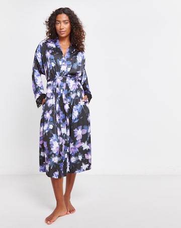Figleaves Stretch Satin Lace Kimono Gown
