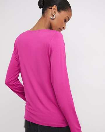 Magenta Twist Asymmetric Neck Long Sleeve Top