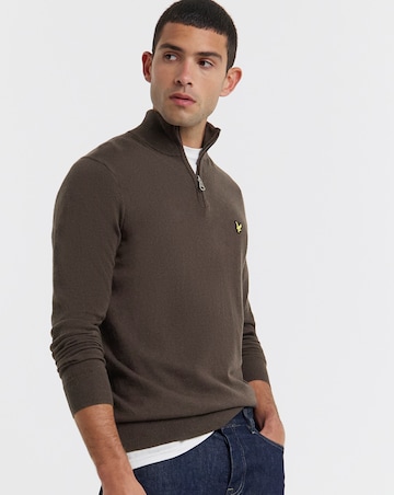 Lyle & Scott Cotton Merino 1/4 Zip Jumper - Espresso
