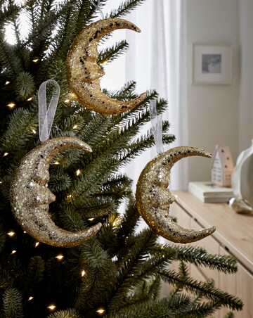 Gisela Graham Gold Sparkling Moon Face Hanging Decoration - Set of 3