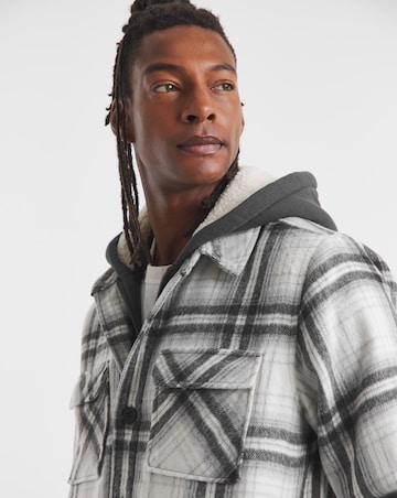 Hooded Borg Lined Check Overshirt