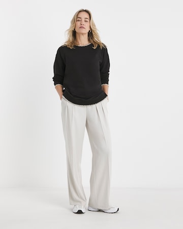 Pure Cotton Black Crew Neck Stitch Detail Sweatshirt