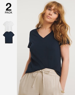 Pure Cotton 2 Pack V Neck T-Shirts