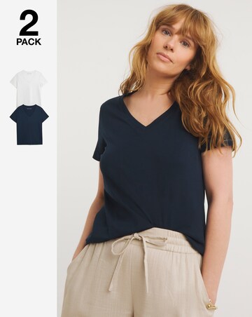 Pure Cotton 2 Pack V Neck T-Shirts