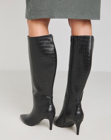 Heavenly Soles Ezra Knee High Heeled Boot Pointed Toe - Extra Wide Fit (EEE)