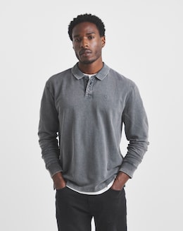 Union Garment Dyed Long Sleeve Polo-Grey